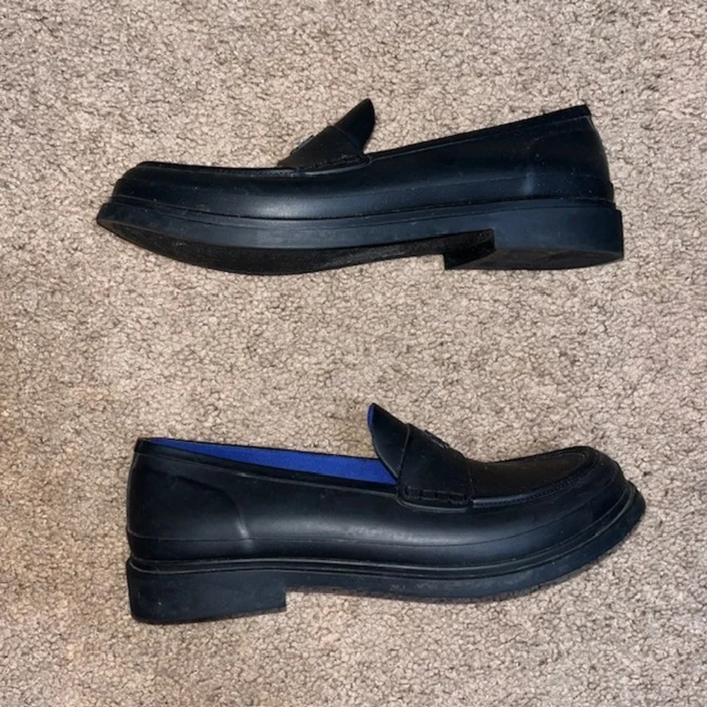 Tory Burch Rain Loafers Waterproof Rubber Logo Shoes Black 10
